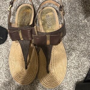 Michael Kors Brown and Tan Wedge Sandals